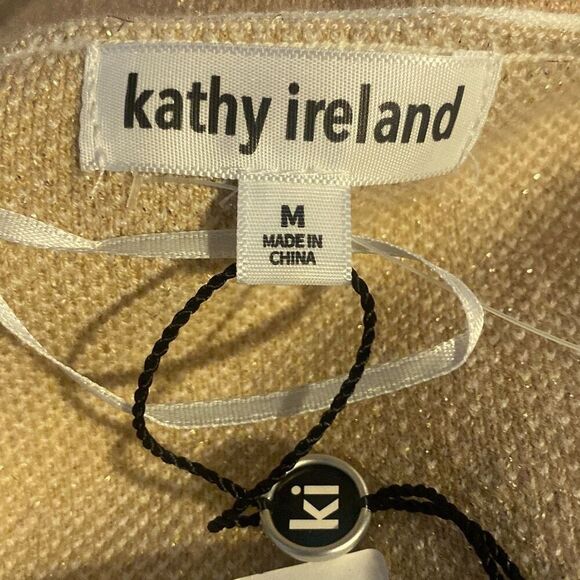 Kathy Ireland Womens Tan White Longline Collared Metallic Coat Size Medium NWT - Picture 3 of 5